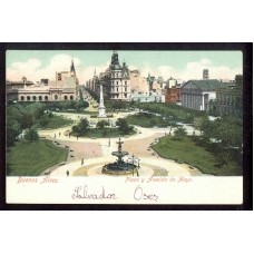 CIUDAD DE BUENOS AIRES ANTIGUA TARJETA POSTAL PLAZA Y AV DE MAYO VISTA